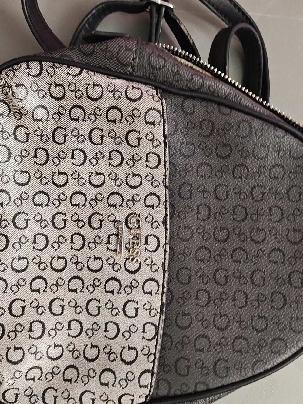 Guess Logo Signature Monogram Backpack – Black & Cream